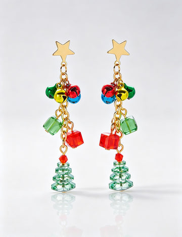 Cute Christmas Snowflake Bell Tassel Dangle Earrings 6W6JER683