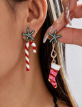 Rhinestone Santa Claus Candy Cane Bow Dangle Earrings 6W6JER690