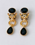 Vintage Rhinestone Gold Plated Tiger Head Drop Earrings 6W6JER821