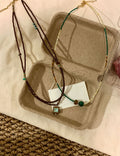 Vintage Double Layer Beaded Chain Square Pendant Necklace 6W6JNC658