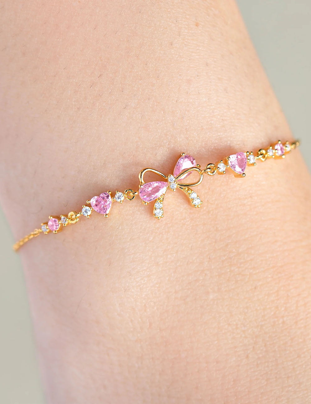 Trendy Bowknot Heart Cubic Zirconia Chain Bracelet 6W6JBR534
