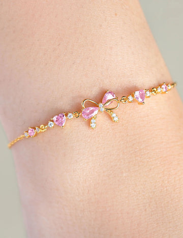 Trendy Bowknot Heart Cubic Zirconia Chain Bracelet 6W6JBR534
