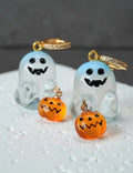 Spooky Halloween Ghost Pumpkin Rhinestone Hoop Earrings 6W6JER548
