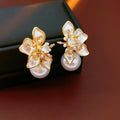 Elegant Cubic Zirconia Flower Pearl Dangle Earrings 6W6JER738