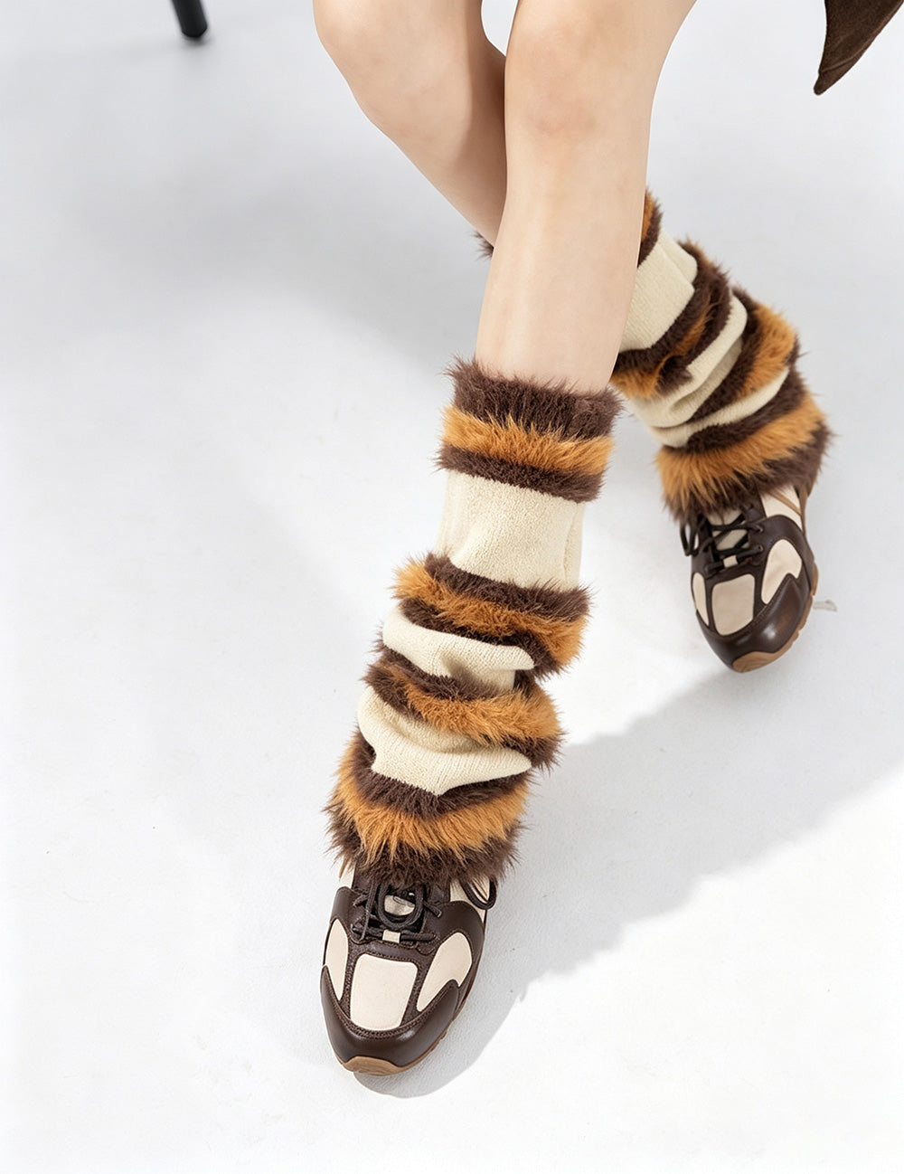 Winter Thicken Plush Striped Knit Slouch Leg Warmers 6W8FSO870