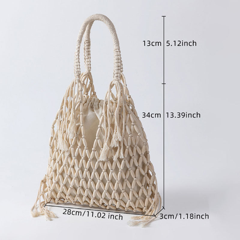 Casual Tassel Woven Wood Bead Shoulder Bag 6W10BBG1412