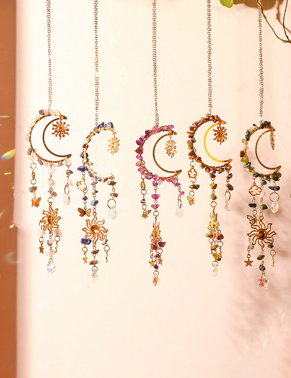 Colorful Stones Moon Wrap Tassel Hanging Suncatchers MK2CZAS6H7HLS68