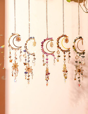 Colorful Stones Moon Wrap Tassel Hanging Suncatchers MK2CZAS6H7HLS68