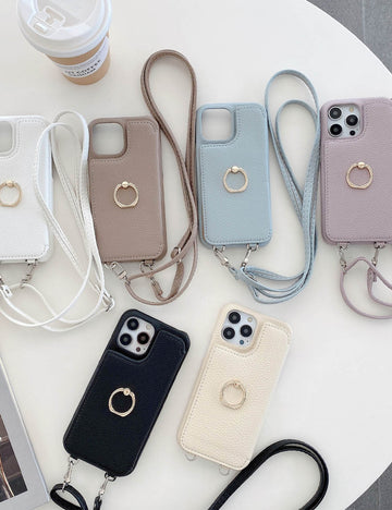 Solid Color Faux Leather Crossbody Wallet iPhone Case 6Z13HPC200