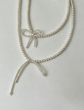 Elegant Zirconia Bow Knot Pearl Chain Necklace 6W6JNC431