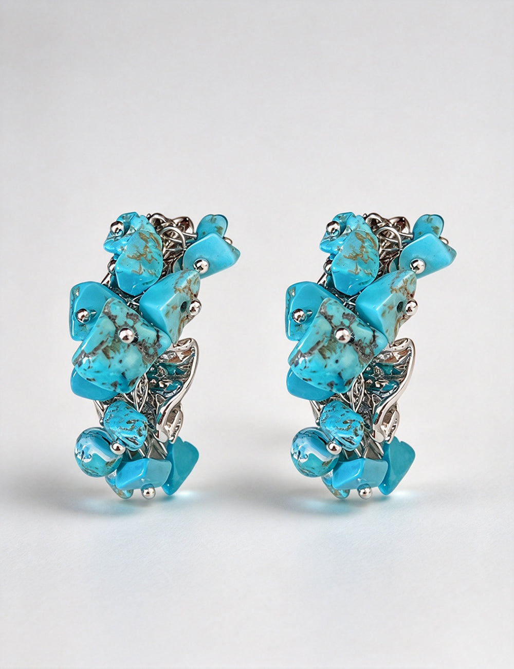 Irregular Turquoise Raw Stone C-Hoop Earrings 6W6JER828