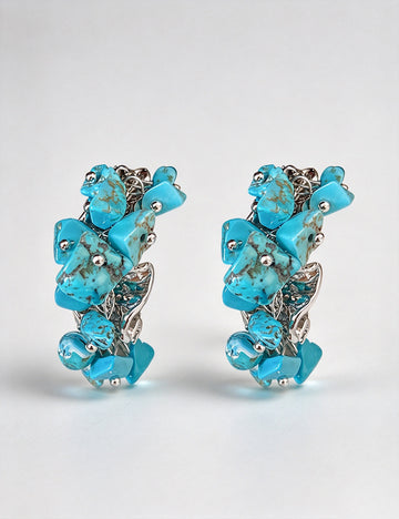 Irregular Turquoise Raw Stone C-Hoop Earrings 6W6JER828