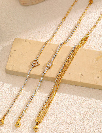 Minimalist Rhinestone Gold Plated Chain Bracelet 6W6JBR514