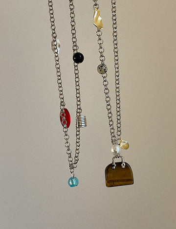 Natural Stone Tassel Handbag Pendant Necklace 6W6JNC674