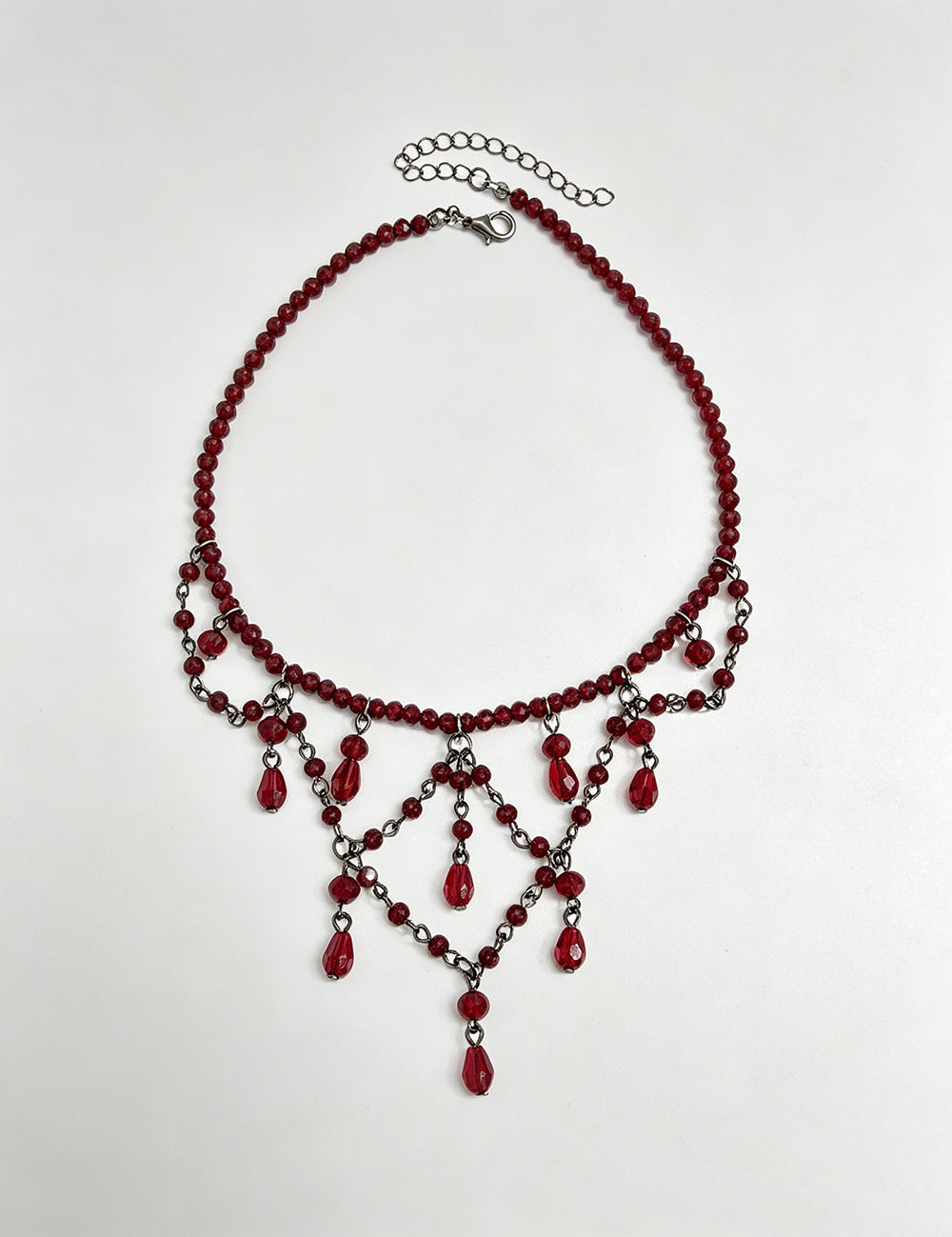Dark Gothic Blood Red Crystal Beaded Fringe Choker 6W6JNC880