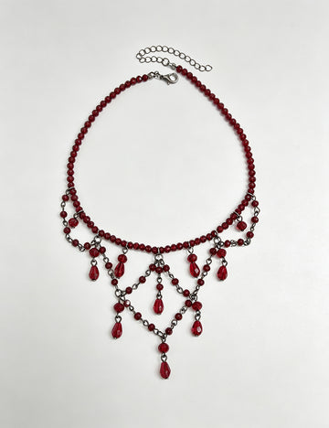 Dark Gothic Blood Red Crystal Beaded Fringe Choker 6W6JNC880