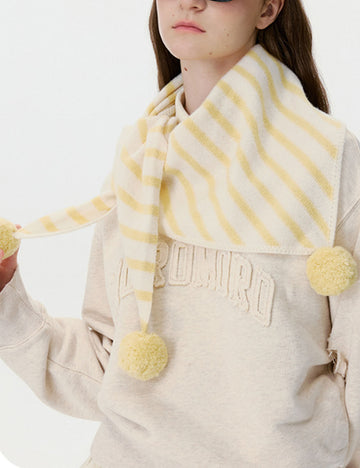 Trendy Striped Triangle Shawl  Scarf with Pom-Pom 6W6NSC132
