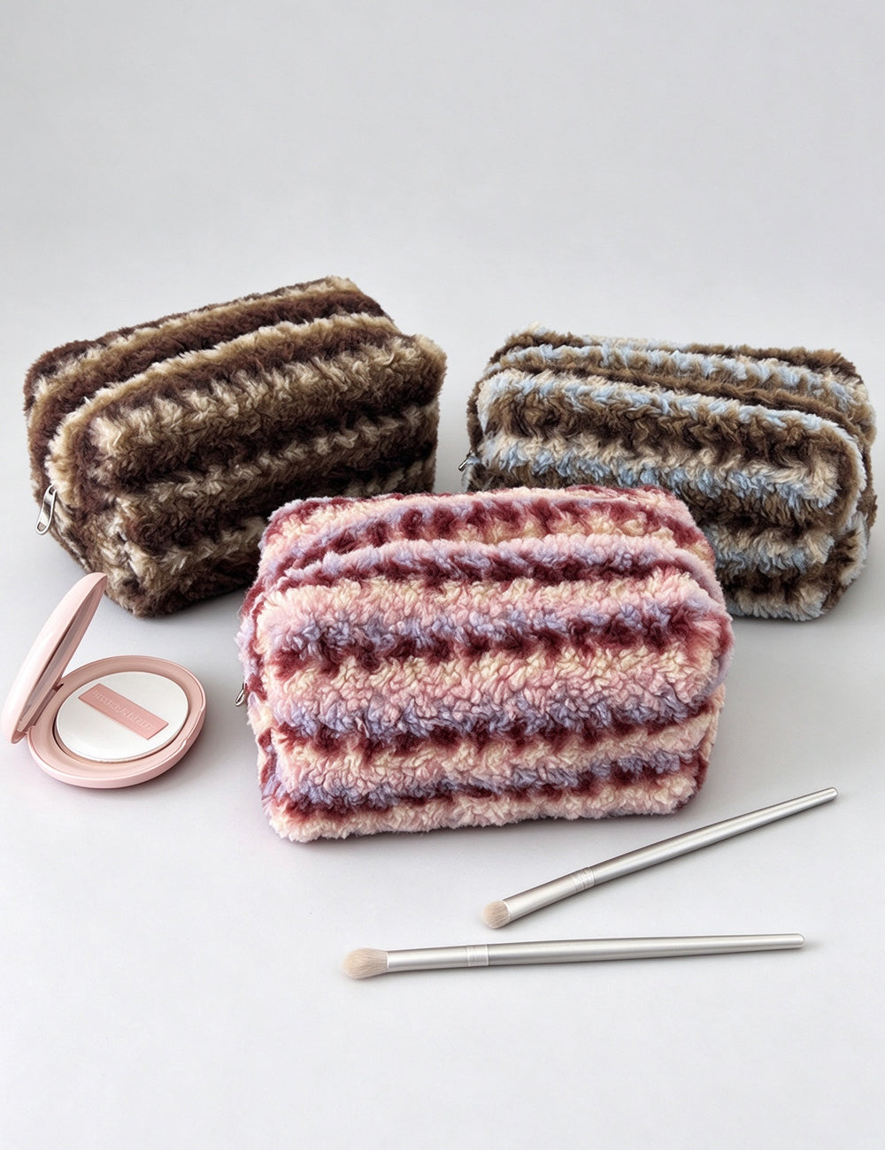 Color Block Plush Thick Large Capacity Cosmetic Bag 6C5CO266