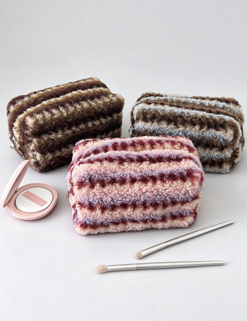 Color Block Plush Thick Large Capacity Cosmetic Bag 6C5CO266