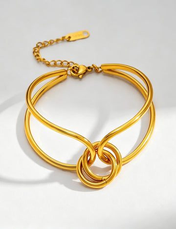 Fashion Gold Plated Knotted Geometric Bangle Bracelet 6W6JBR524