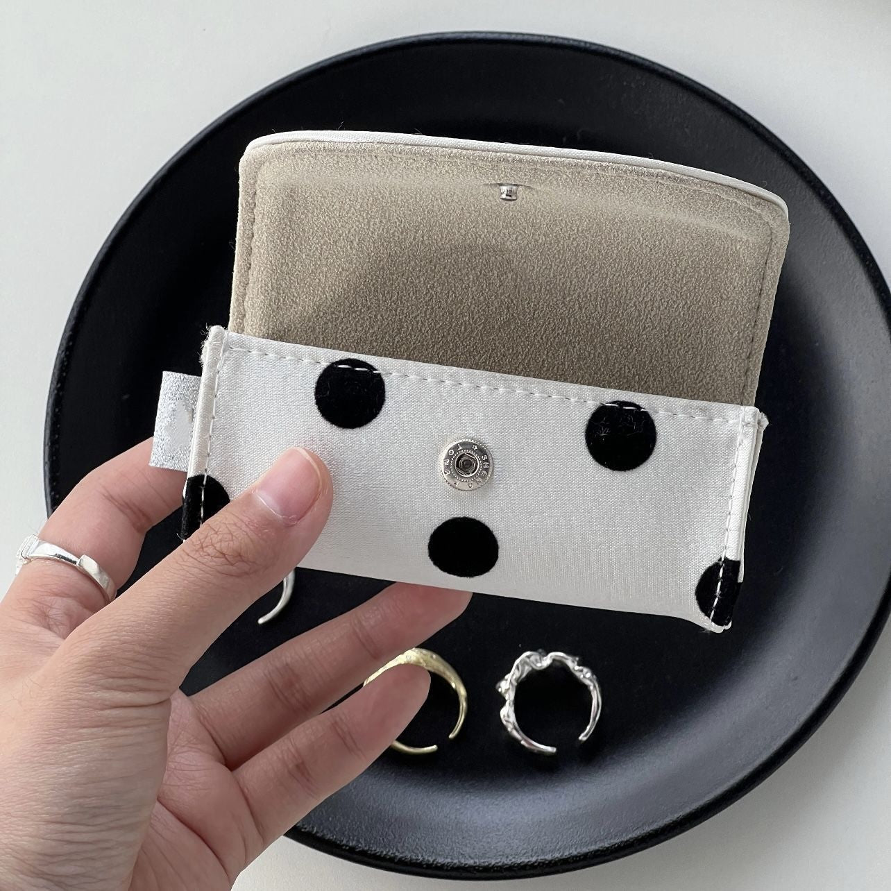 Polka Dot Multi-Purpose Ring Jewelry Organizer Case 6W13HSJ98