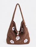 Sweet Floral Embroidery Plush Shoulder Tote Bag 6W10BBG2491