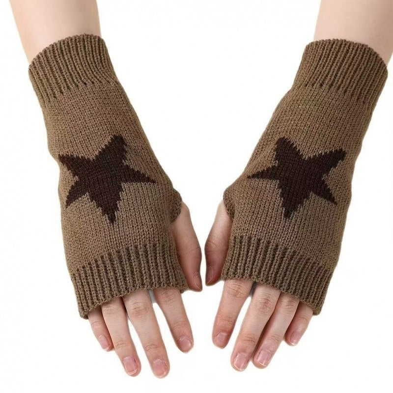 Vintage Star Jacquard Fingerless Thicken Gloves 6W6GLO80