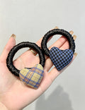 Cute Plaid Heart Elastic Ponytail Holder Hair Tie 6W6HSR461