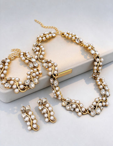 Vintage Rhinestone Rattan Splice Pearl Necklace 6W6JNC949