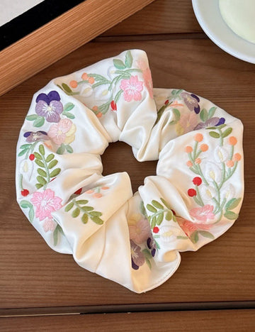 Sweet Flower Embroideries Satin Hair Scrunchies MK2BW6W6HSR68