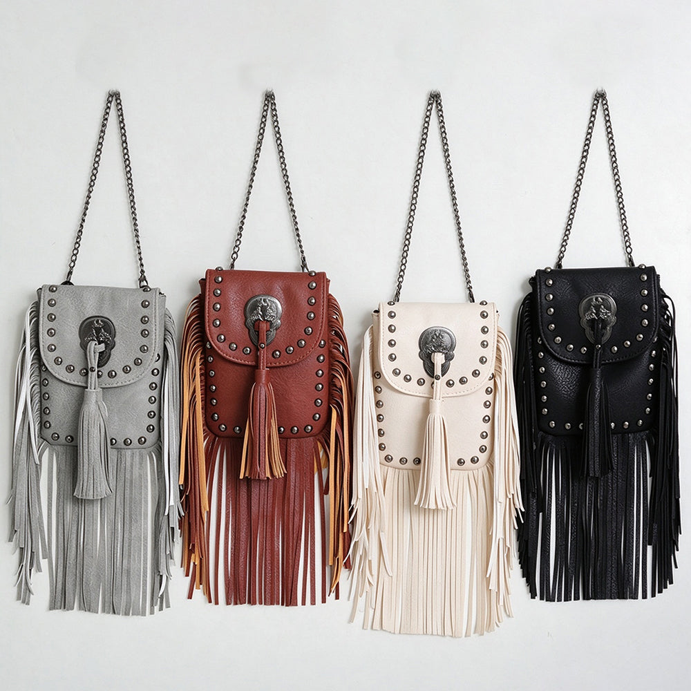 Boho Studded Tassel Mini Crossbody Bag 6W10BBG2407