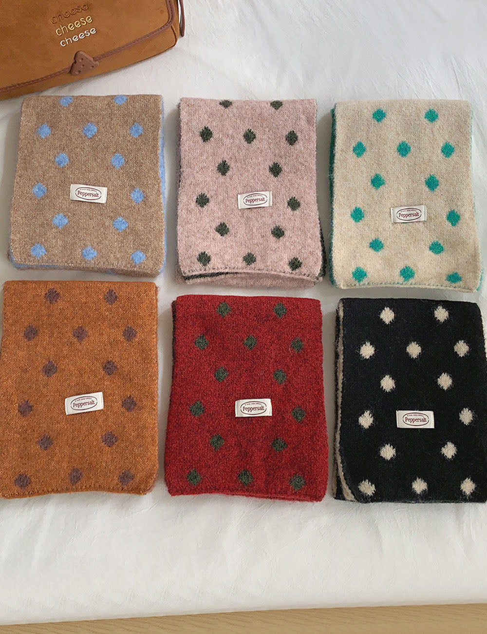Polka Dot Color Block Cross Warm Knit Scarf 6W6NSC88