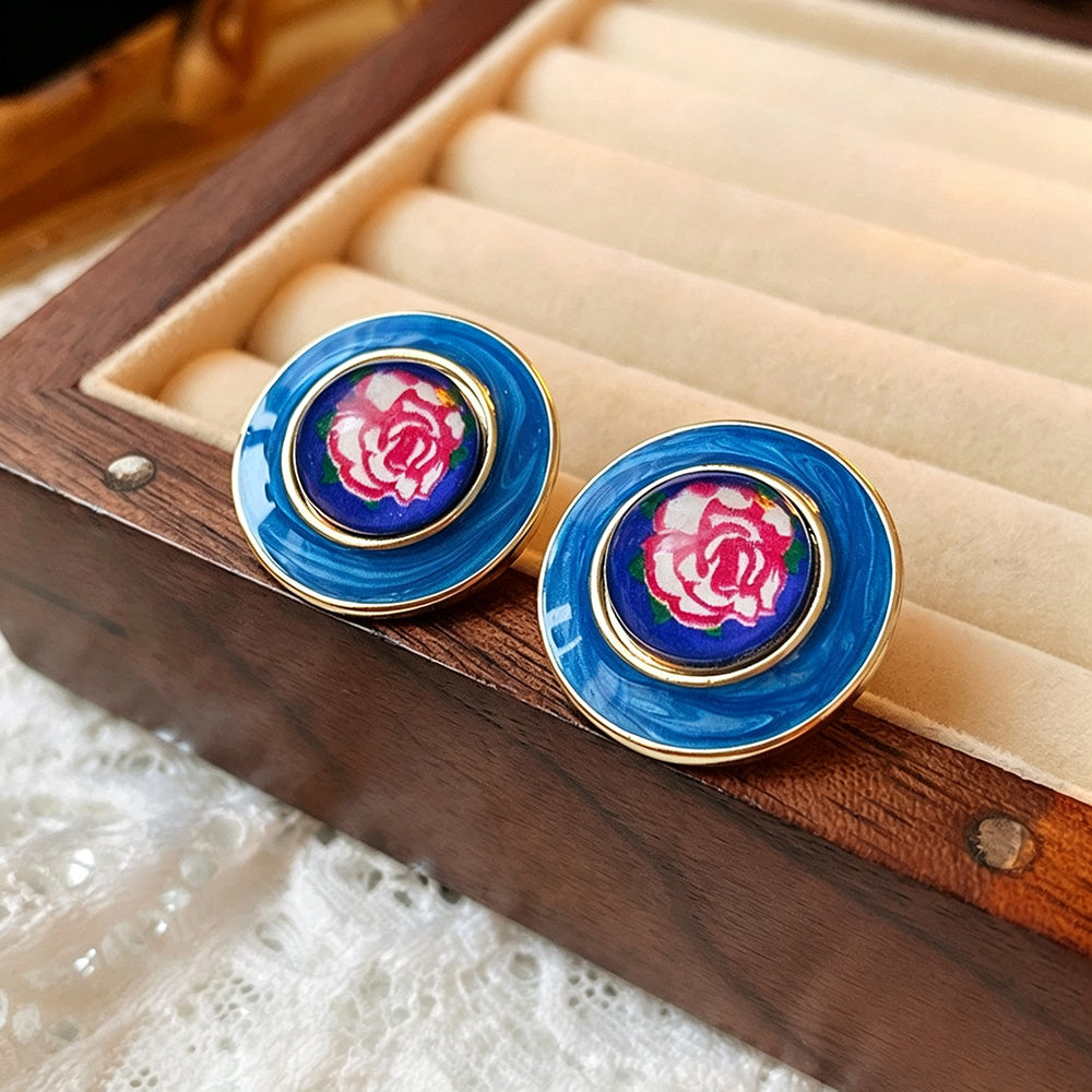 French Style Enamel Gold Plated Stud Earrings 6W6JER760