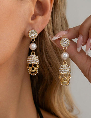 Halloween Rhinestone Skeleton Ghost Tassel Earrings 6W6JER550
