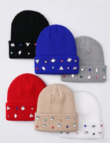 Rhinestone Knit Beanie - DippedShop Wholesale - #9571