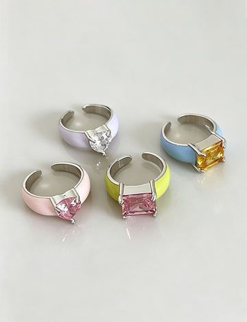 Enamel Heart Rhinestone Ring - DippedShop Wholesale - #7587