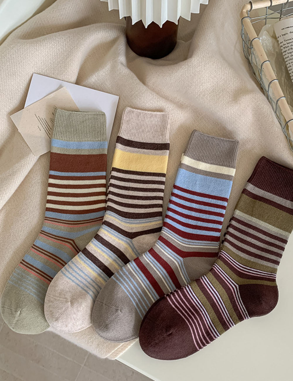 Color Block Striped Crew Socks - DippedShop Wholesale - #7315