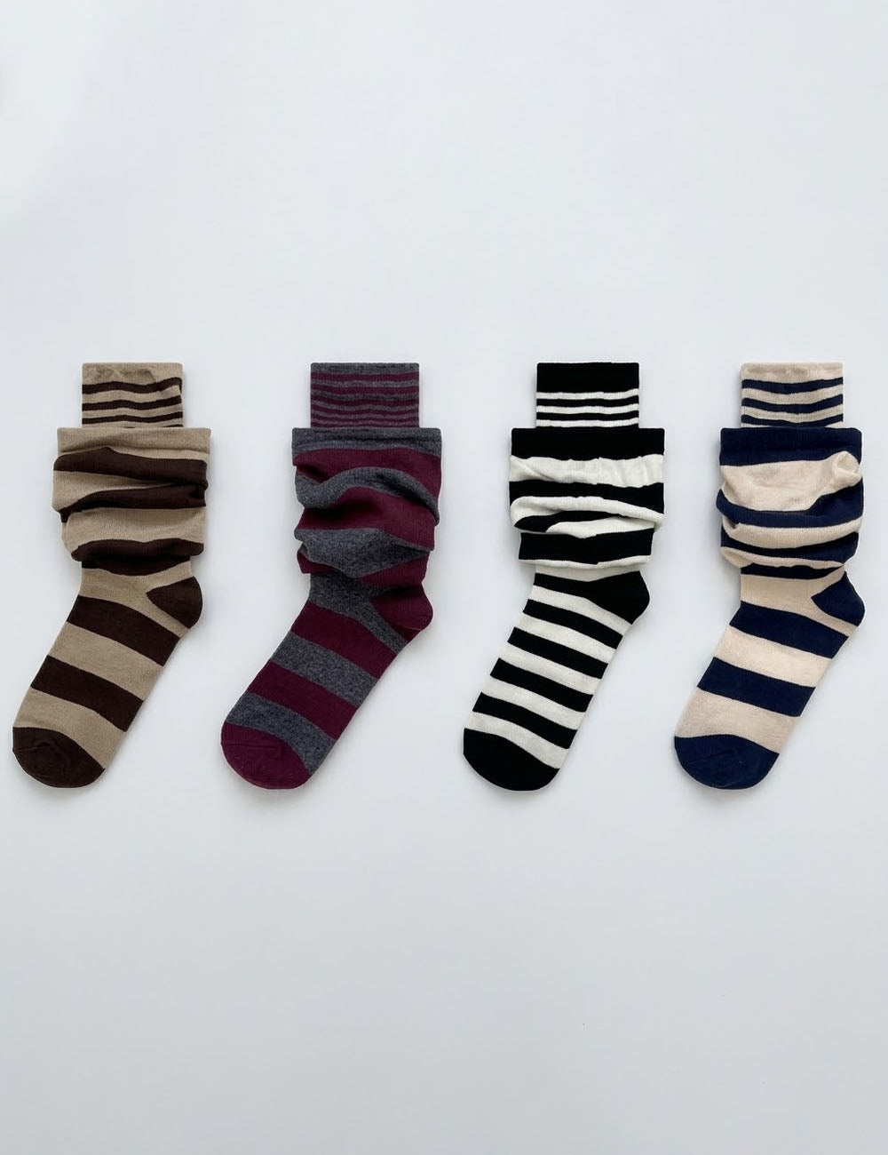 Faux Double-Layer Striped Slouchy Socks 6W8FSO707
