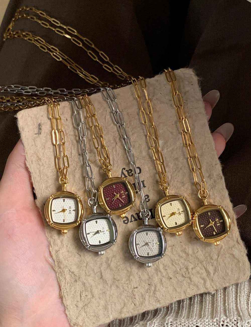 Square Analog Quartz Necklace Watch - DippedShop Wholesale - #6755