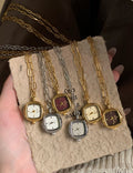 Square Analog Quartz Necklace Watch - DippedShop Wholesale - #6755