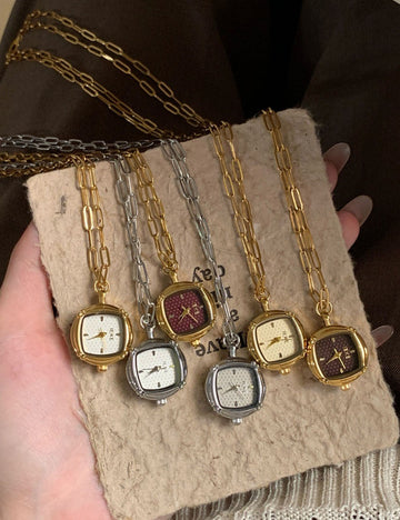 Square Analog Quartz Necklace Watch - DippedShop Wholesale - #6755