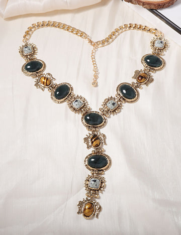 Vintage Gold Plated Oval Resin Jewel Y-necklaces 6W6JNC625