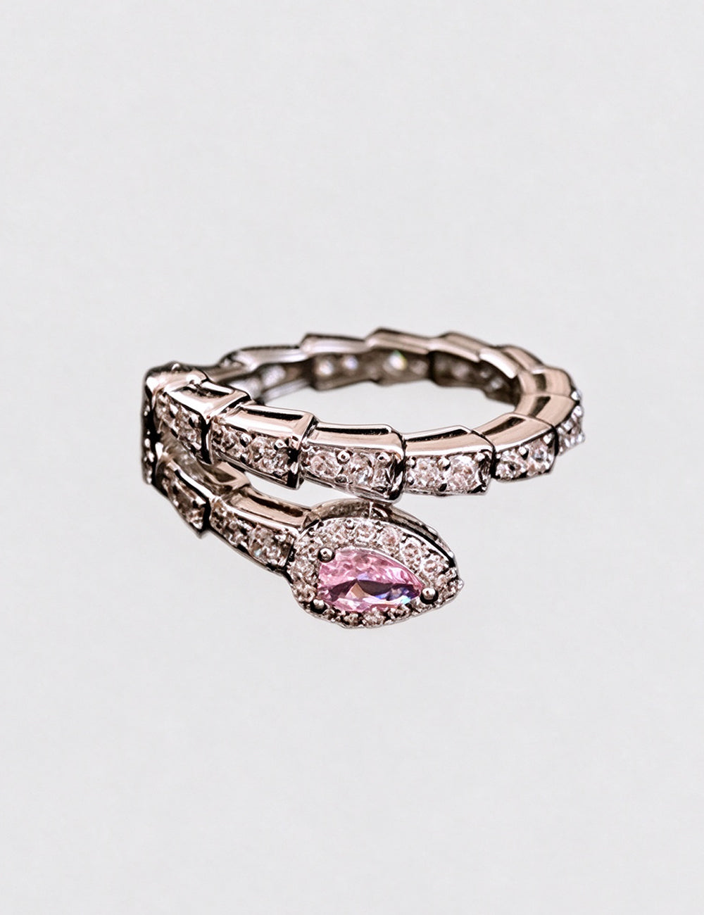 Trendy Cubic Zircon Snake Silver Open Ring 6W6JRG372