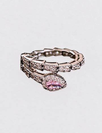 Trendy Cubic Zircon Snake Silver Open Ring 6W6JRG372