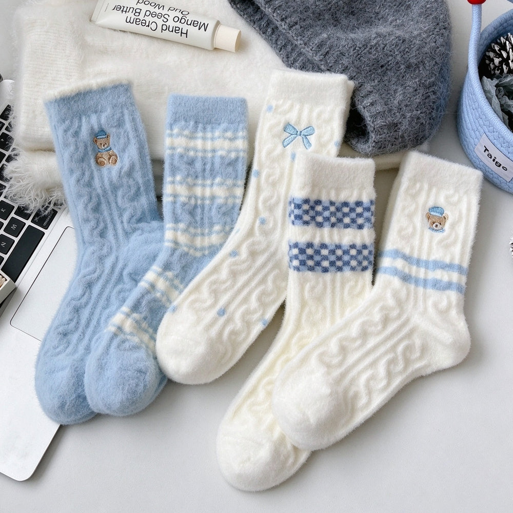 Bear Embroidery Striped Socks - DippedShop Wholesale - #8867