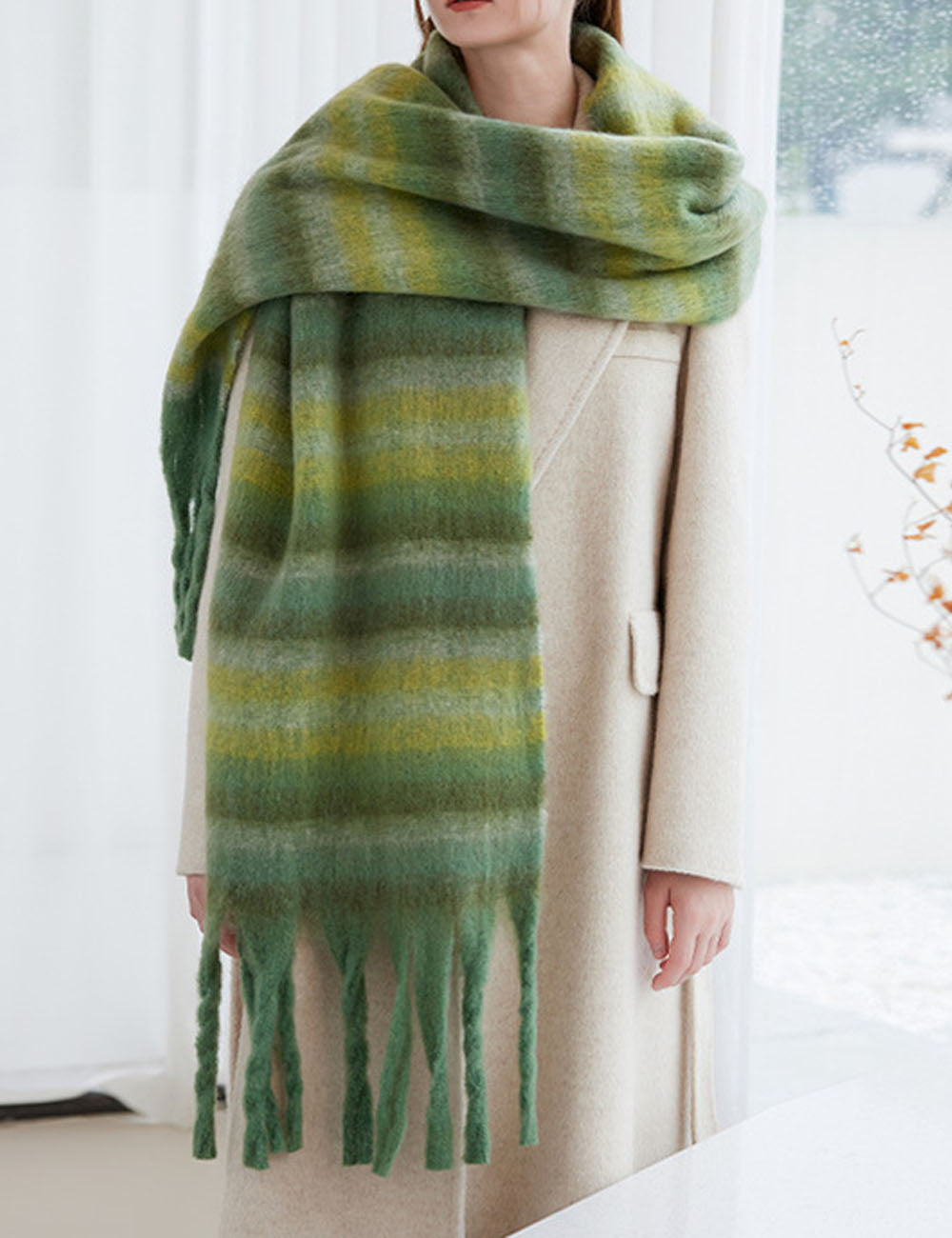 Elegant Striped Soft Thick Warm Tassel Scarf 6W6NSC83