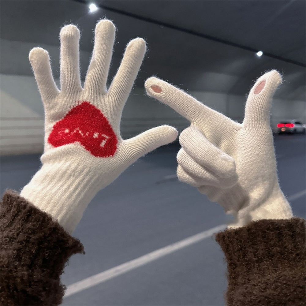 Cute Heart Print Warm Touch Screen Knit Gloves 6W6GLO107