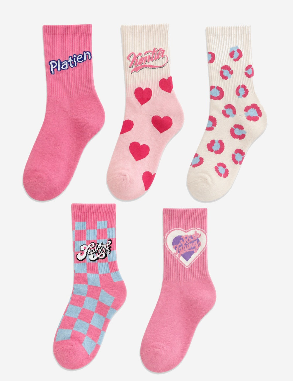 Sweet Pink Lttter Patterned Crew Socks 6W8FSO653