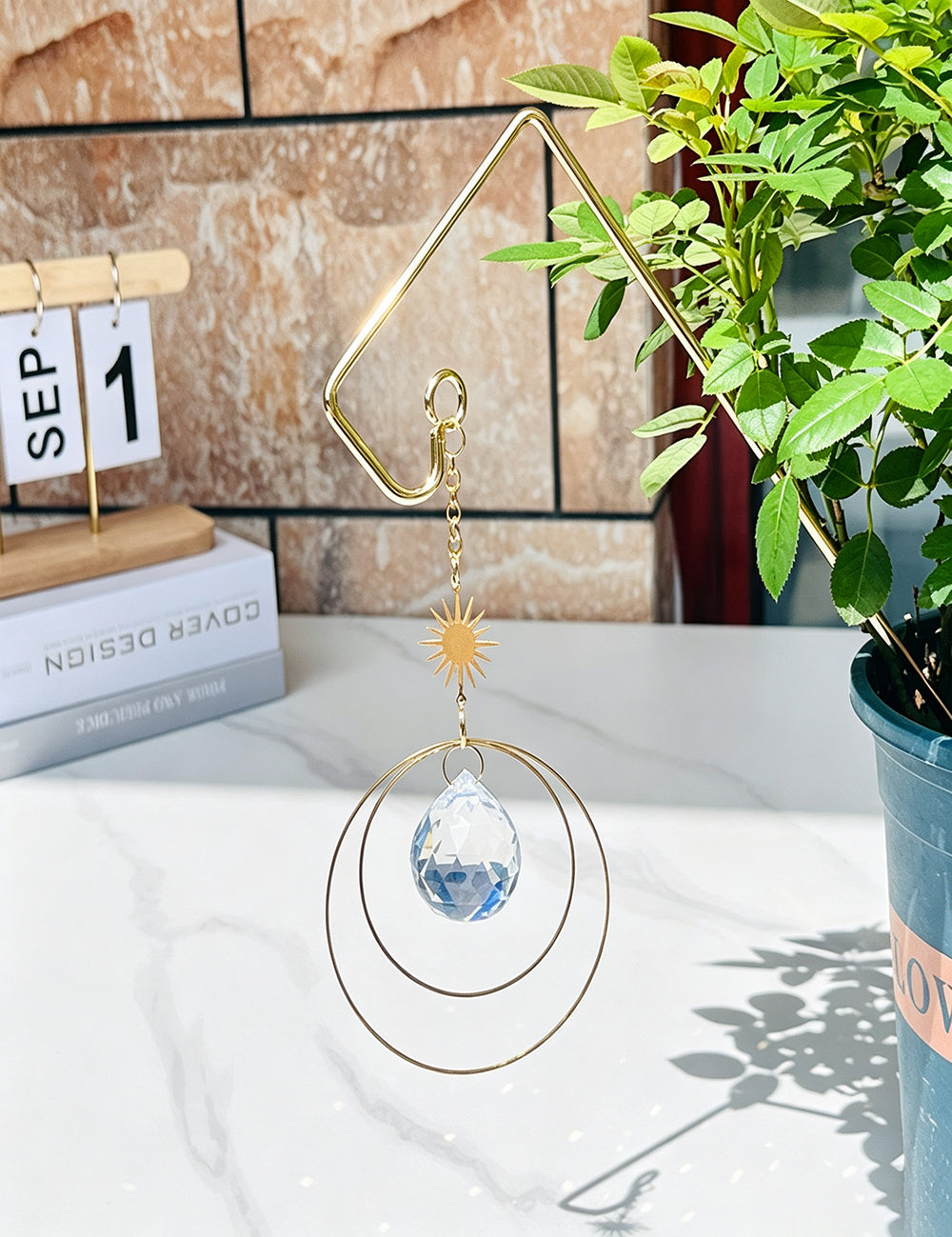 Gold Concentric Circles Sun Crystal Suncatcher 6H7HLS228