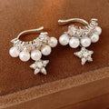 Luxury Layered Zircon Pearl Star Huggie Earrings 6W6JER767